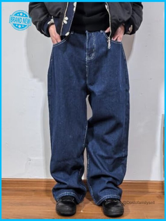 Y2K Baggy Jeans Vintage High Waist Wide Leg Gothic Print Street Style - Picture 4 of 5